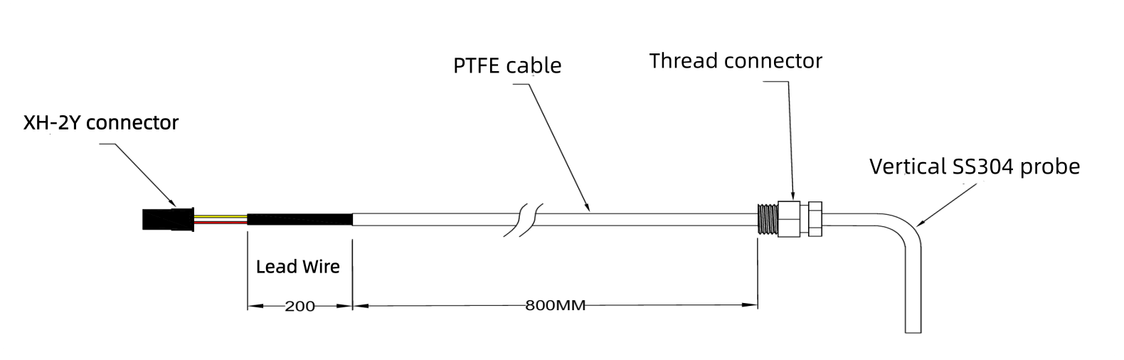 Sensor de temperatura RTD PT100 — 2 fios, Invólucro roscado vertical