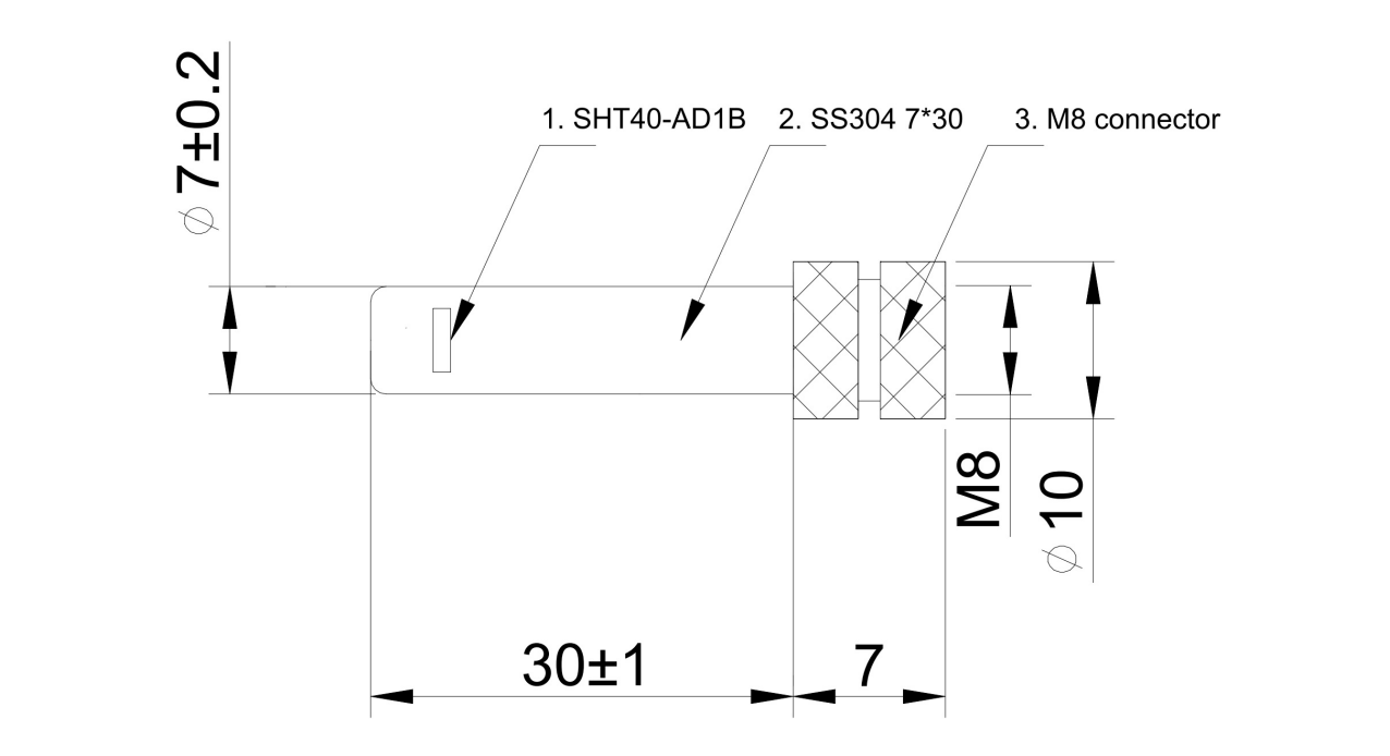 Sensor de temperatura e umidade SHT40 com conector feminino M8