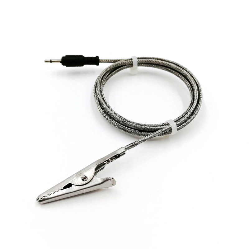 Sensor de temperatura com termístor NTC 1000K — Utilização alimentar, Para defumadores, Pinça crocodilo, Conector jack 3.5mm