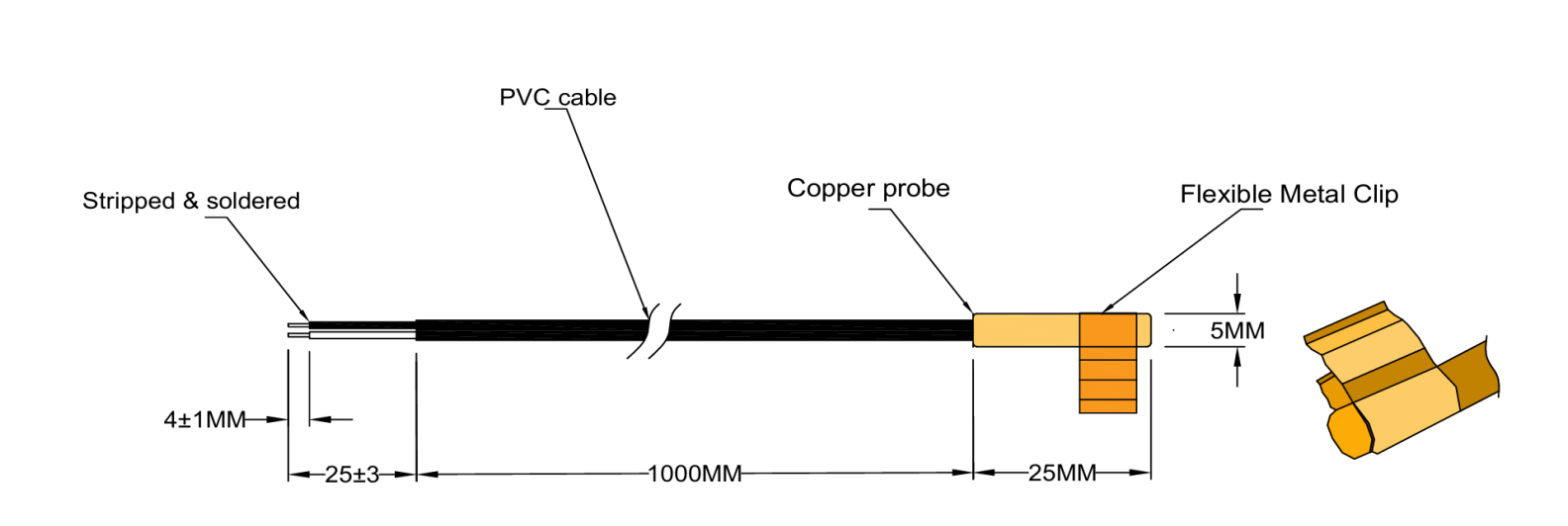Sensor de temperatura com termístor NTC 5kΩ — Sistemas HVAC, Sonda de cobre