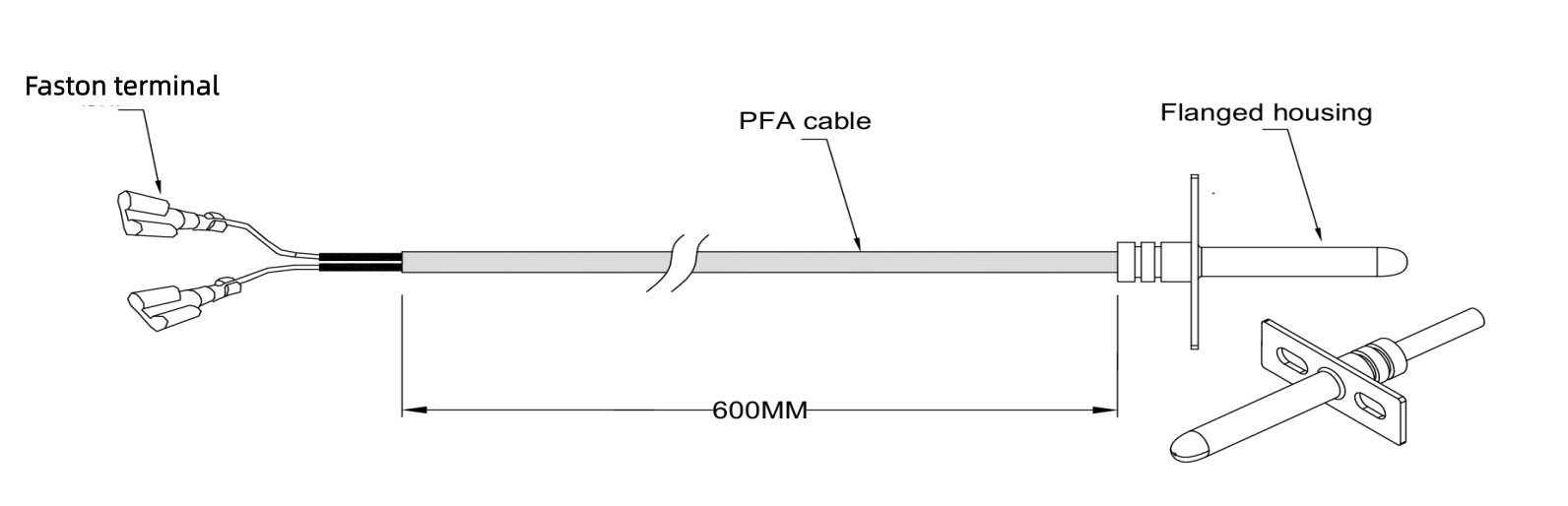 Sonda de alta temperatura PT1000 com caixa flangeada