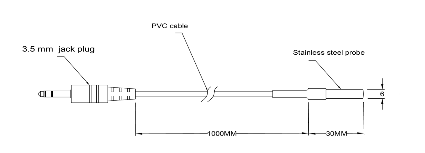 Sensor de temperatura com termístor NTC 10kΩ — Invólucro SS304, Conector jack 3.5mm